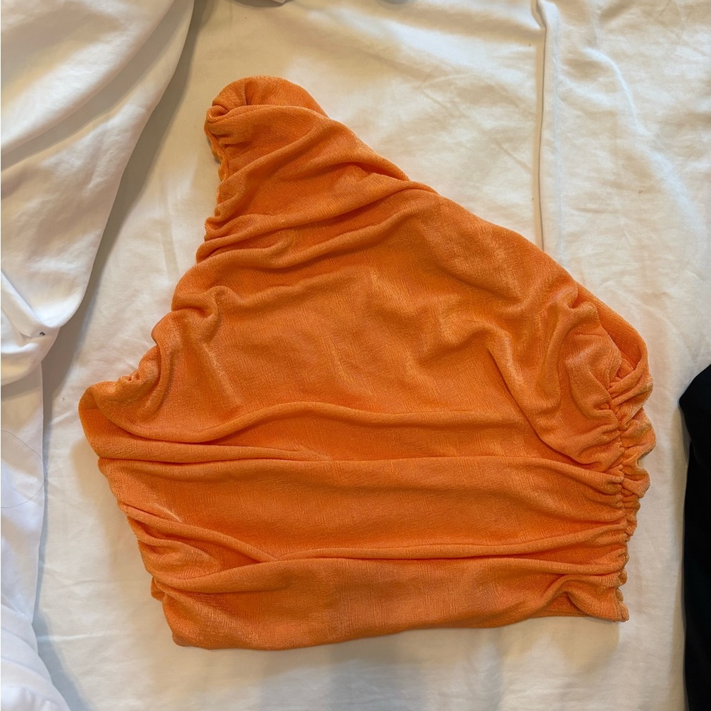 SHEIN Vibrant Orange One-Shoulder Crop Top